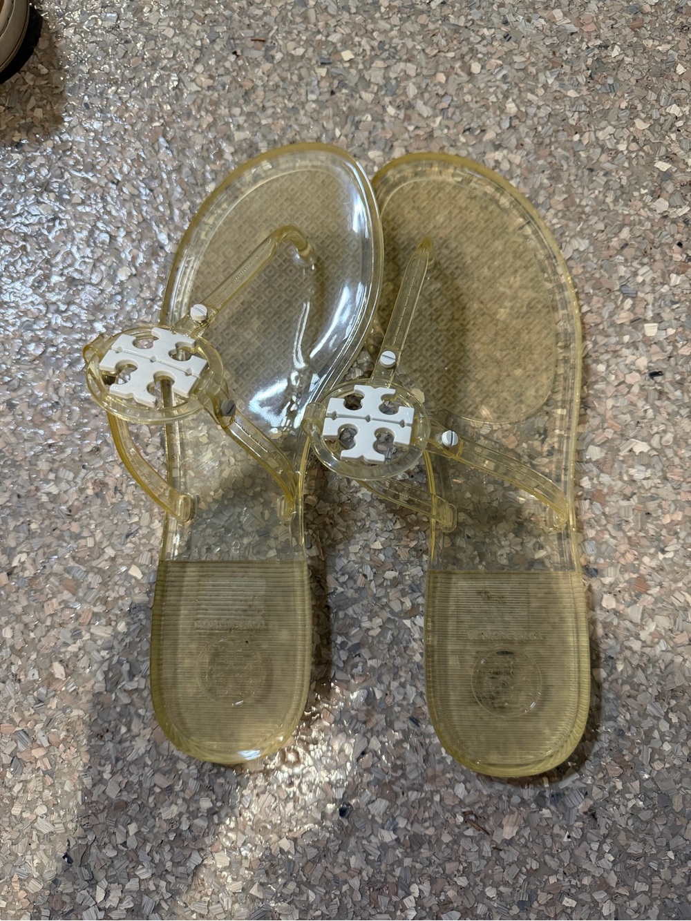Tory Burch Clear Yellow Jelly Logo Thong Sandals